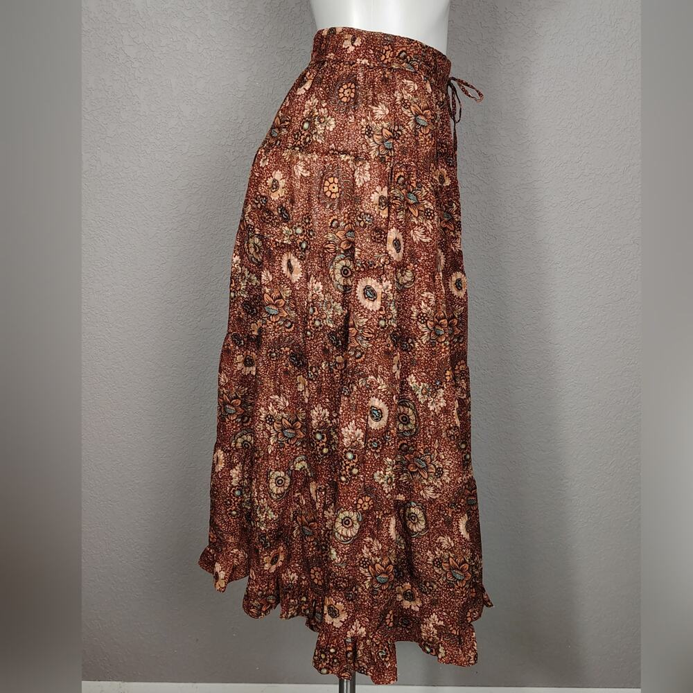 Ulla Johnson Midi Skirt Verity Tiered Floral Print Cotton Rosebud Peasant Size 2 - Picture 3 of 13